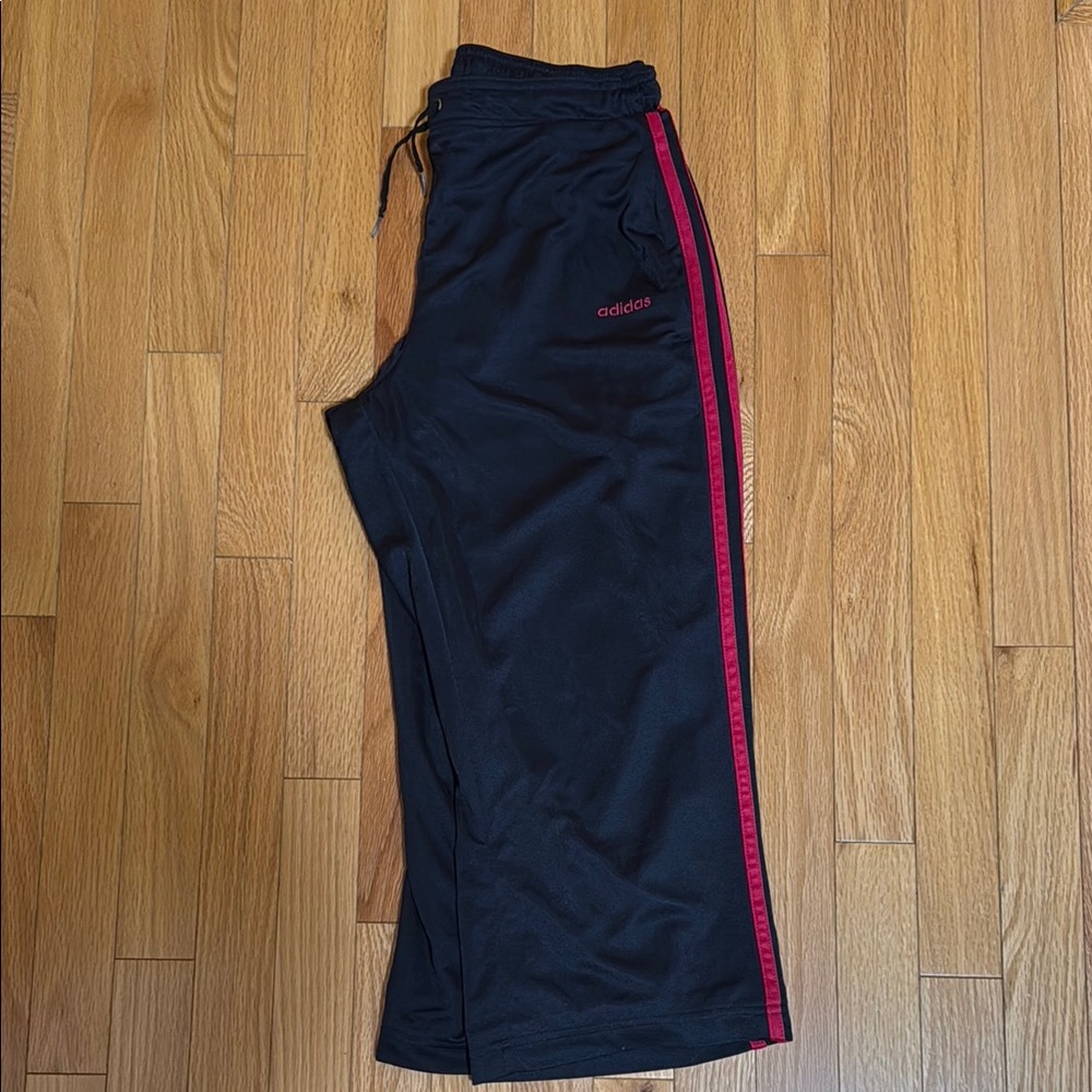 Adidas Black and Pink Track Pants with Side Stripes and side pockets